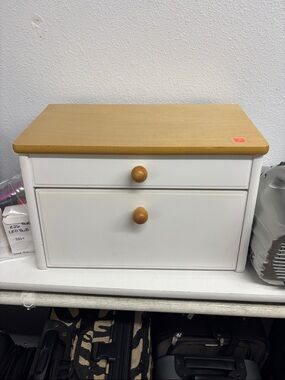 White and Natural Wood Bread Box - Home Organization